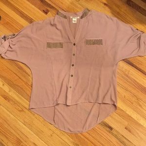 Arden B Dusty Rose Studded Blouse Medium